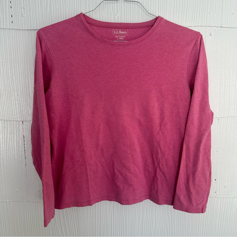 L.L. Bean Cotton Large Regular Pink Long Sleeve T-Shirt Lightweight Light Pink
